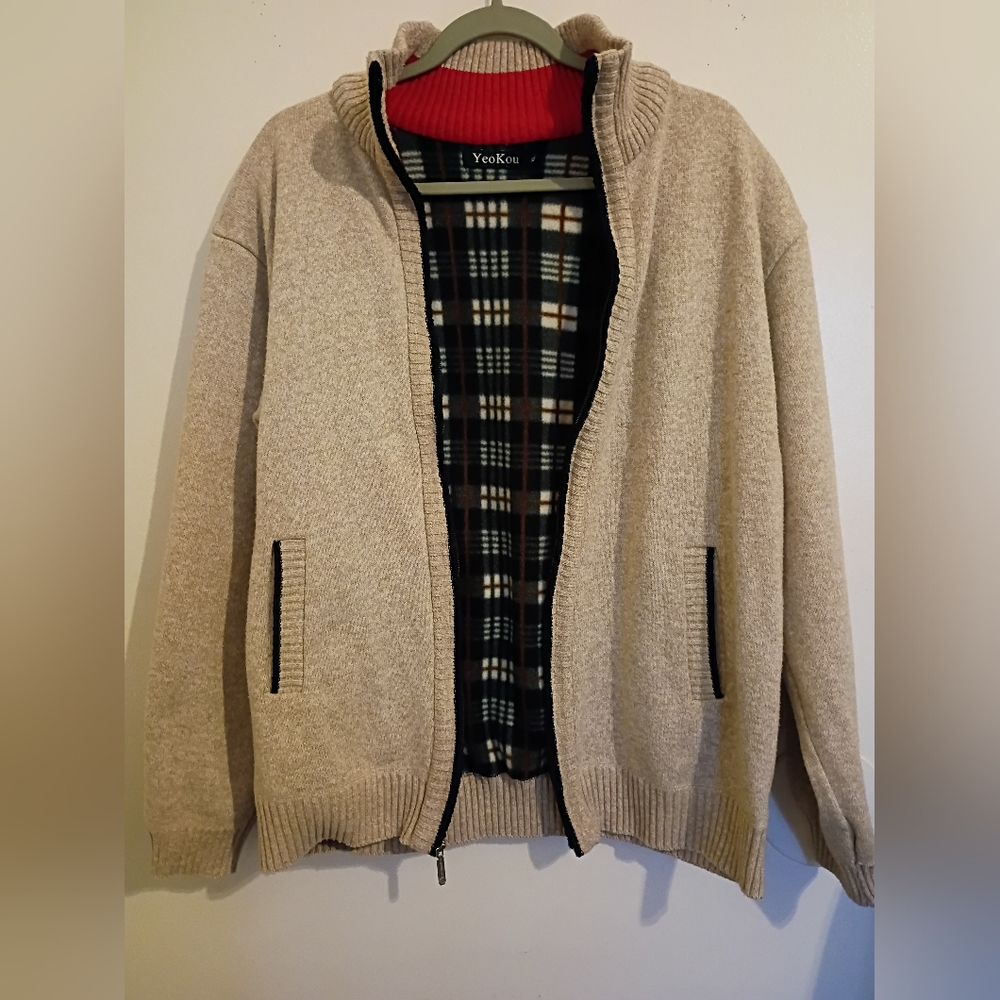 Yeeku Men's Tan Zip-Up Sweater Cashmere And Wool Blend Sz XL‎